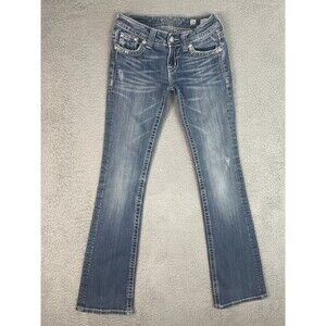 Miss Me Bootcut Jeans JW5180B4 Womens 26x33 Blue Distressed Flap Rhinestone See